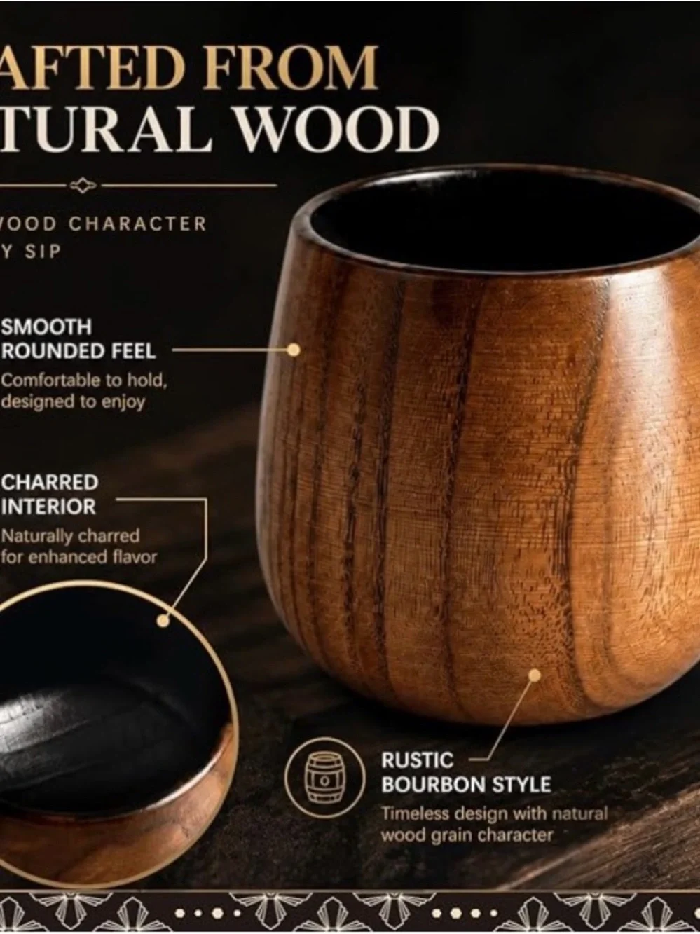 Wooden Whiskey Cups - Brown Jujube wood 10oz - 2 pack